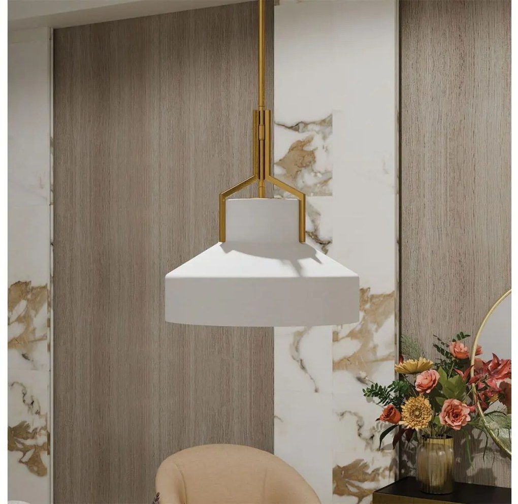 Quoizel QZ-BRECKEN-2P-AB-OPAL - Luster na tyči BRECKEN 2xE27/60W/230V zlatý/biely