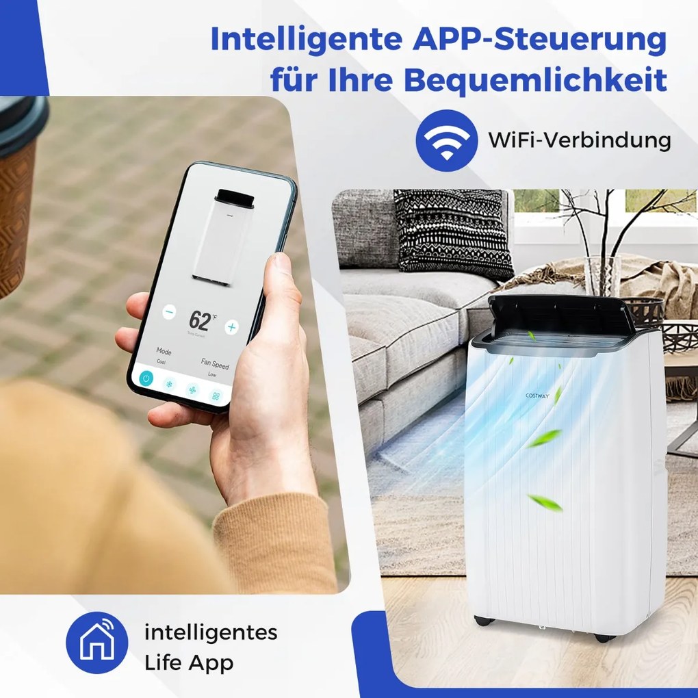 12000BTU mobilná klimatizácia s odsávacou hadicou 4 v 1 klimatizácia s ohrievačom odvlhčovač 41 x 31 x 71 cm biela