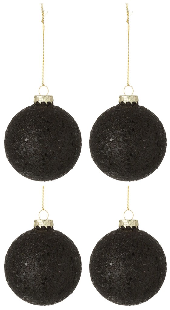 4ks čierne vianočné gule baubles stars black - Ø 10cm