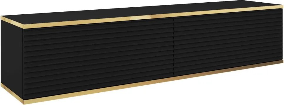 Závesná TV skrinka Orfeo, 135 cm, čierna štruktúra / zlatá
