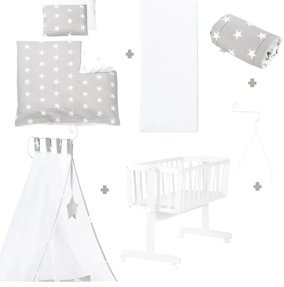 Biela kolíska na kolieskach s baldachýnom 40x90 cm Little stars – Roba