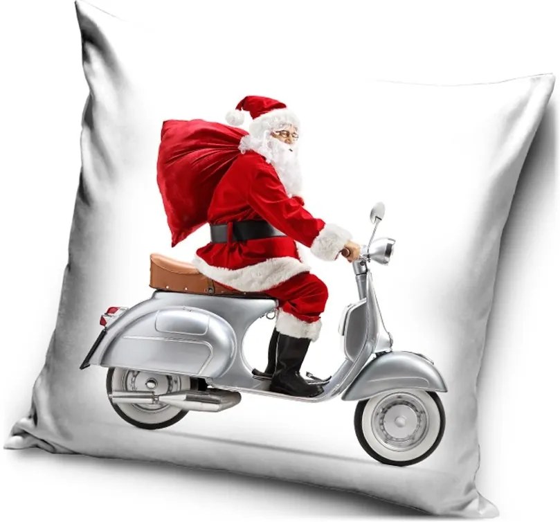 Vianočný vankúš Santa na Vespe - 40 x 40 cm