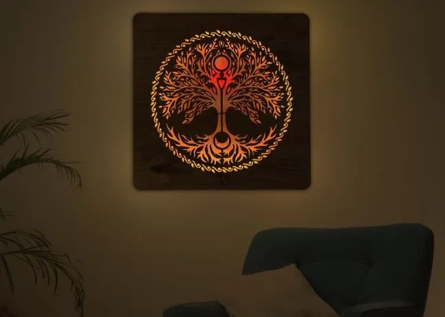 Obraz strom Život s led podsvietením na batériu