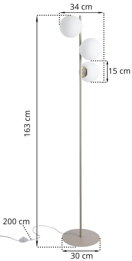 Stojacia lampa Florence, 3x biele sklenené tienidlo, g/be