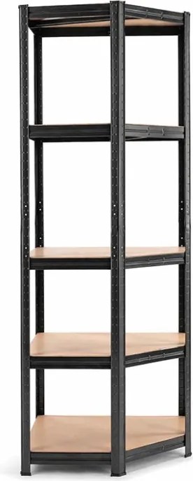 Akcia 4x Regál 180x90x40 cm rohový lakovaný 5-polícový, nosnosť 875 kg - čierny - 4ks