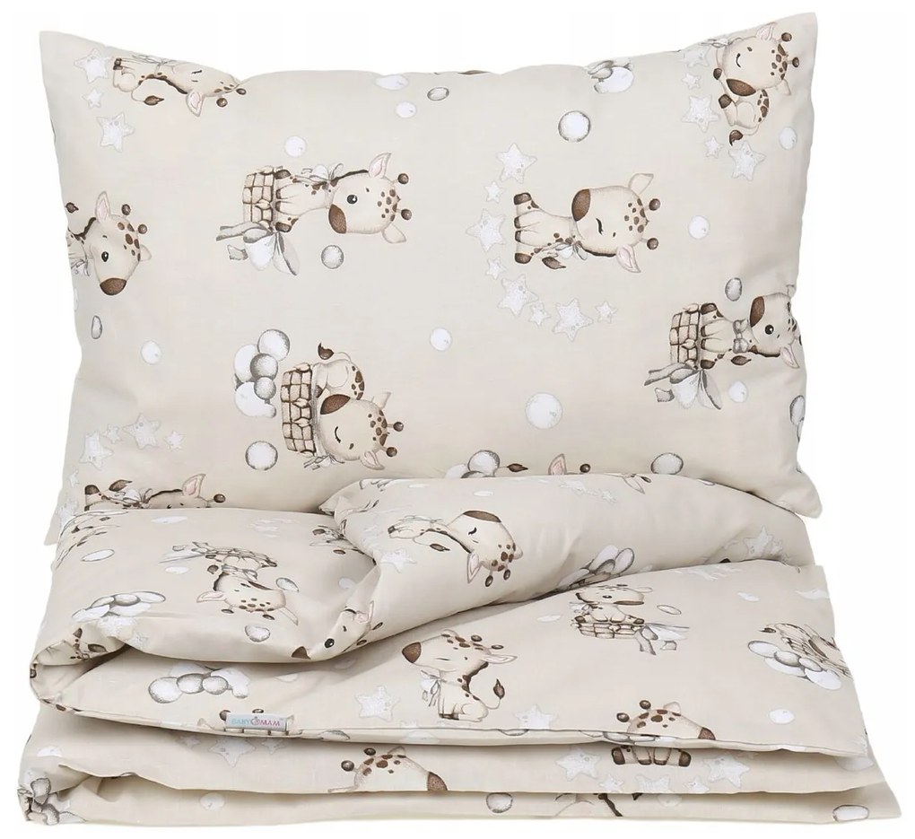 Detské bavlnené obliečky do postieľky 120x90 cm BABYMAM PREMIUM - Žirafa - béžové