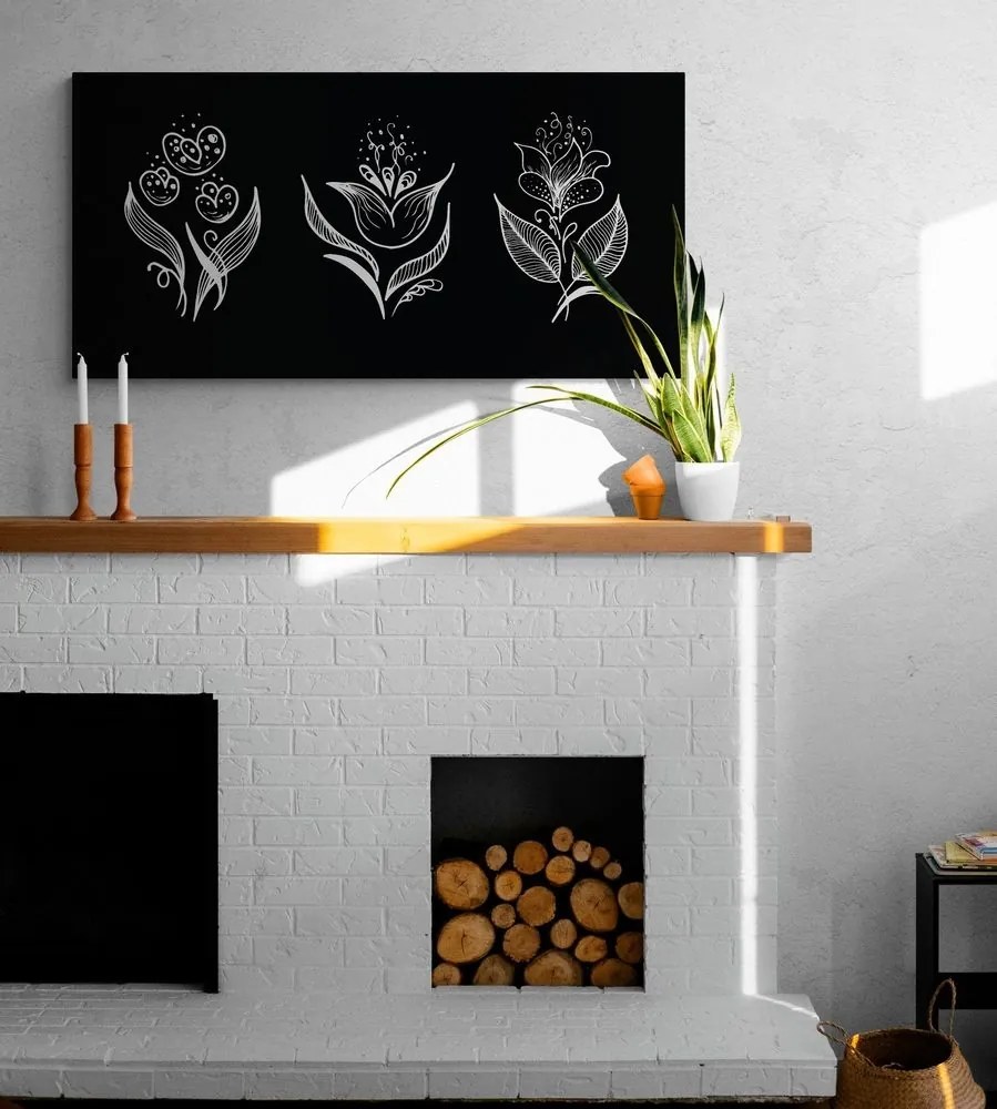 Obraz ľudové ornamenty v čiernobielom - 100x50