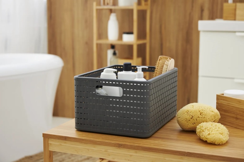 Rotho Plastový košík COUNTRY, rovný, antracit (28l - 43x33x22)