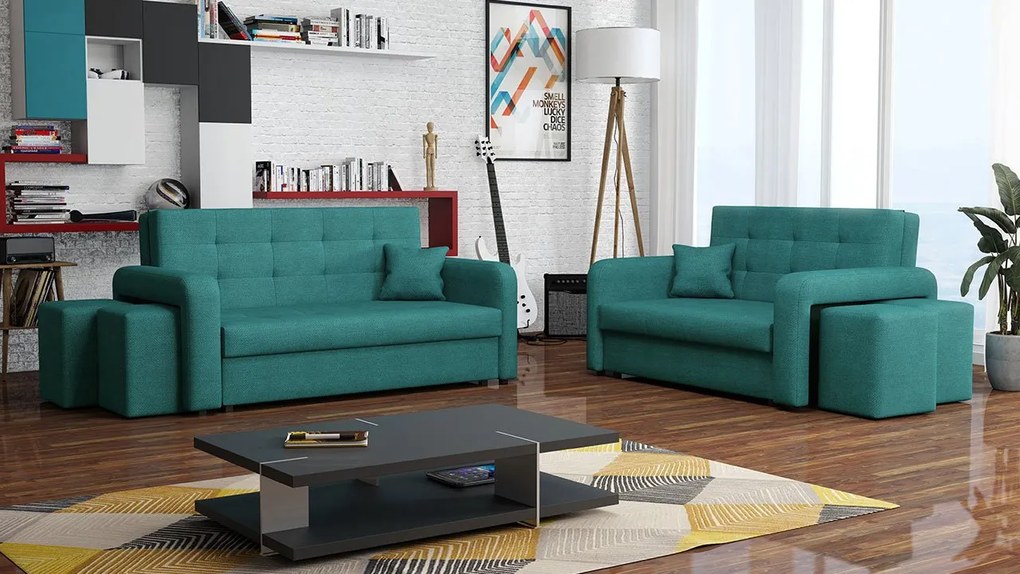 Rozkladacia sedacia súprava s úložným priestorom Clivia Home II + III, Taburetka: ľavá strana (pohovka III) + pravá strana (pohovka II), Dostupné poťahy: Malmo 81