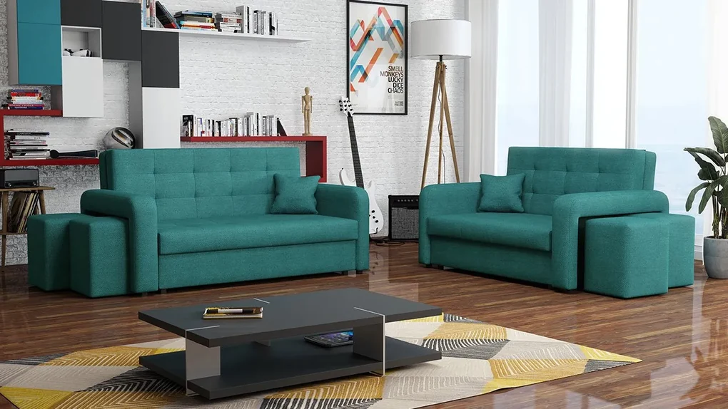Rozkladacia sedacia súprava s úložným priestorom Clivia Home II + III, Taburetka: ľavá strana (pohovka III) + pravá strana (pohovka II), Dostupné poťahy: Manila 16