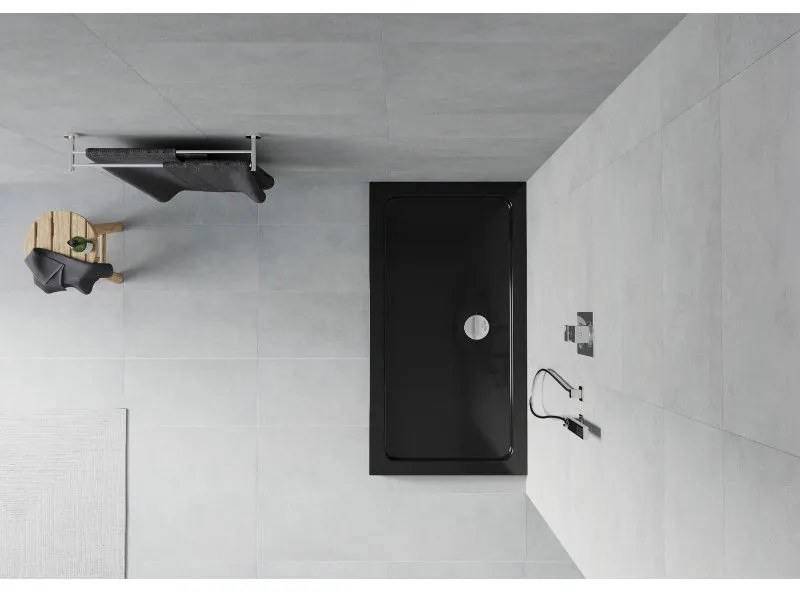 Mexen Slim, obdĺžniková sprchová vanička 140x70x5 cm, čierna, chrómový sifón, 40707014