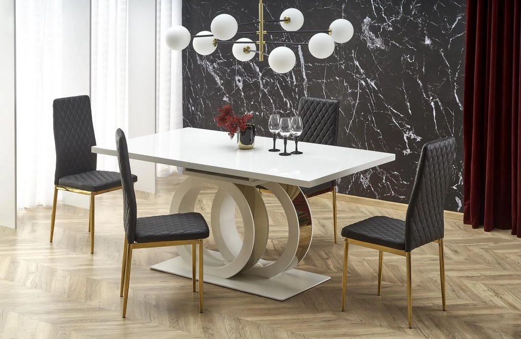 Rozkladací jedálenský stôl GALARDO 160/200 cm biely/zlatý
