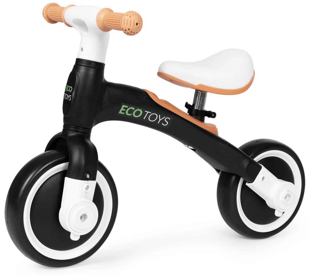 Balančný bicykel s pedálmi + tréningové postranné kolieska 3v1 čierne, ECOTOYS