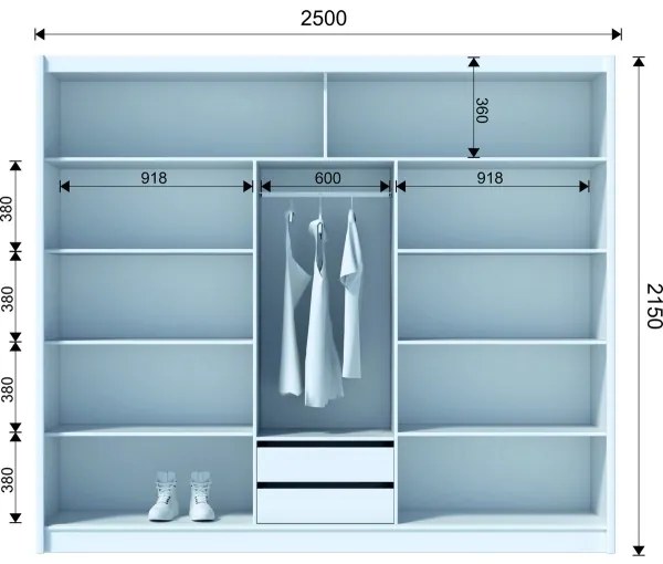 Šatní skriňa so zrkadlom SABRINA 250x215 cm dub craft
