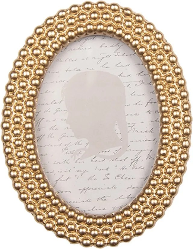 Zlatý oválny fotorámik s perličkami - 8*2*11 cm / 6*9 cm