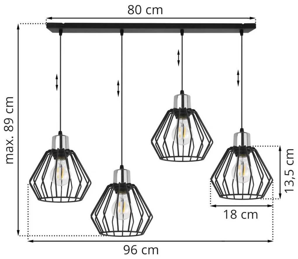 Závesné svietidlo Nuvola 4, 4x čierne drôtené tienidlo, ch