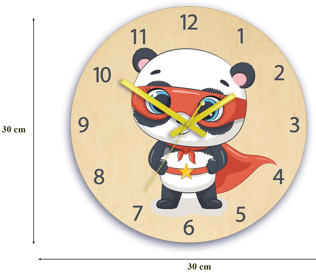 Dětské nástěnné hodiny Ami Panda hrdina 30 cm vícebarevné