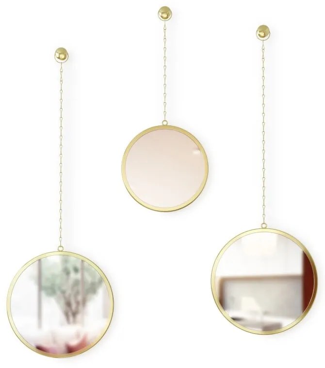 Súprava 3 závesných zrkadiel na reťazi v zlatej farbe Umbra Rondo