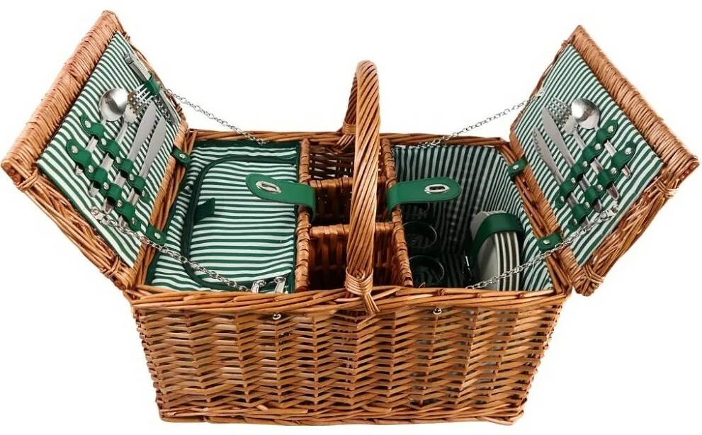 Arôme Piknikový kôš pre 4 osoby Zelené pruhy , 48x 33 x 25 cm