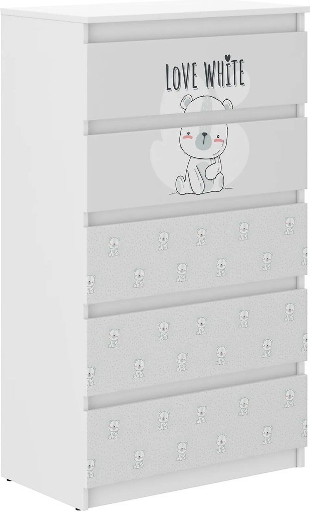 Wooden Toys Detská komoda R-5 BIELY MEDVEDÍK