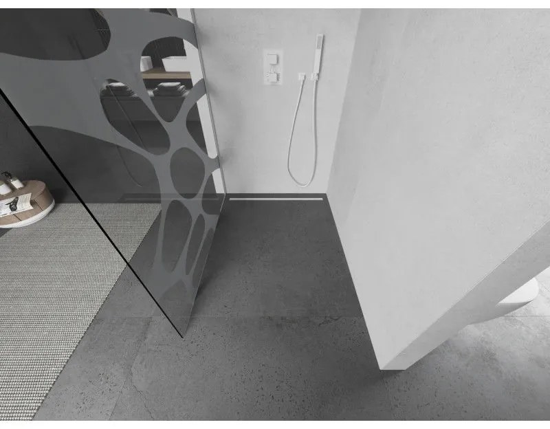 Mexen Kioto, Walk-In sprchová zástena 70 x 200 cm, 8mm sklo číre/biely vzor, biely profil, 800-070-101-20-97