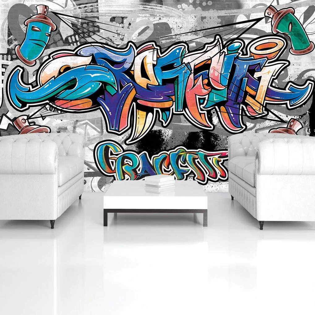 Fototapeta - Farebné Graffiti na šedej (254x184 cm)