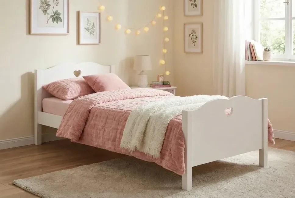 Detská posteľ z masívu Amori: Biela romantická posteľ 90x200 cm