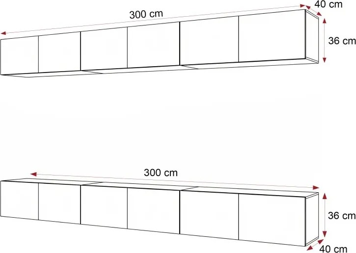 Závesná TV zostava Dorothy biely lesk 300 cm