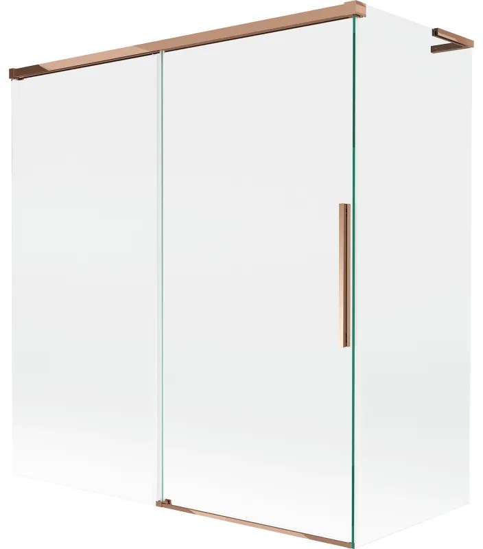 Mexen Rox, L 2-krídlová posuvná vaňová zástena 150 + 70 x 150 cm, 8mm číre sklo, ružové zlato profil, 8C9L-150-070-60-00