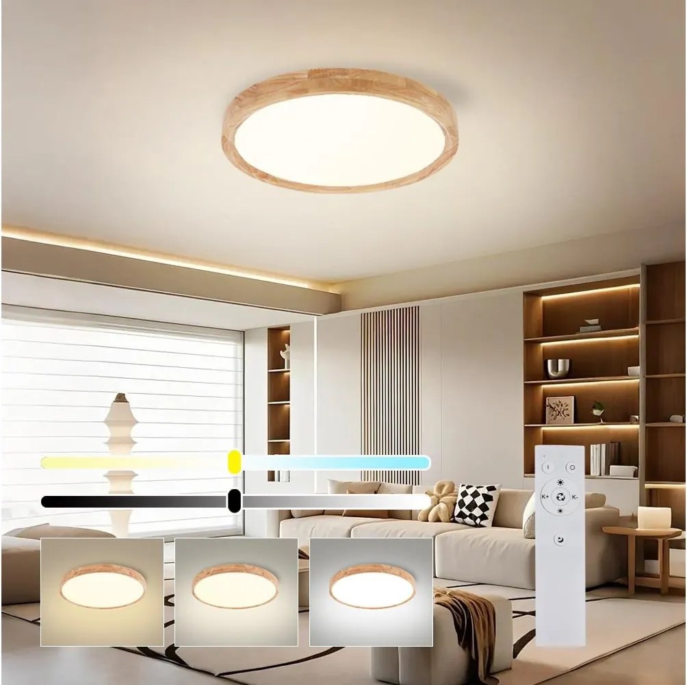 Brilagi - LED stmievateľné svietidlo WOODROUND LED/30W/230V 3000-6000K priemer 40 cm + diaľkové ovládanie