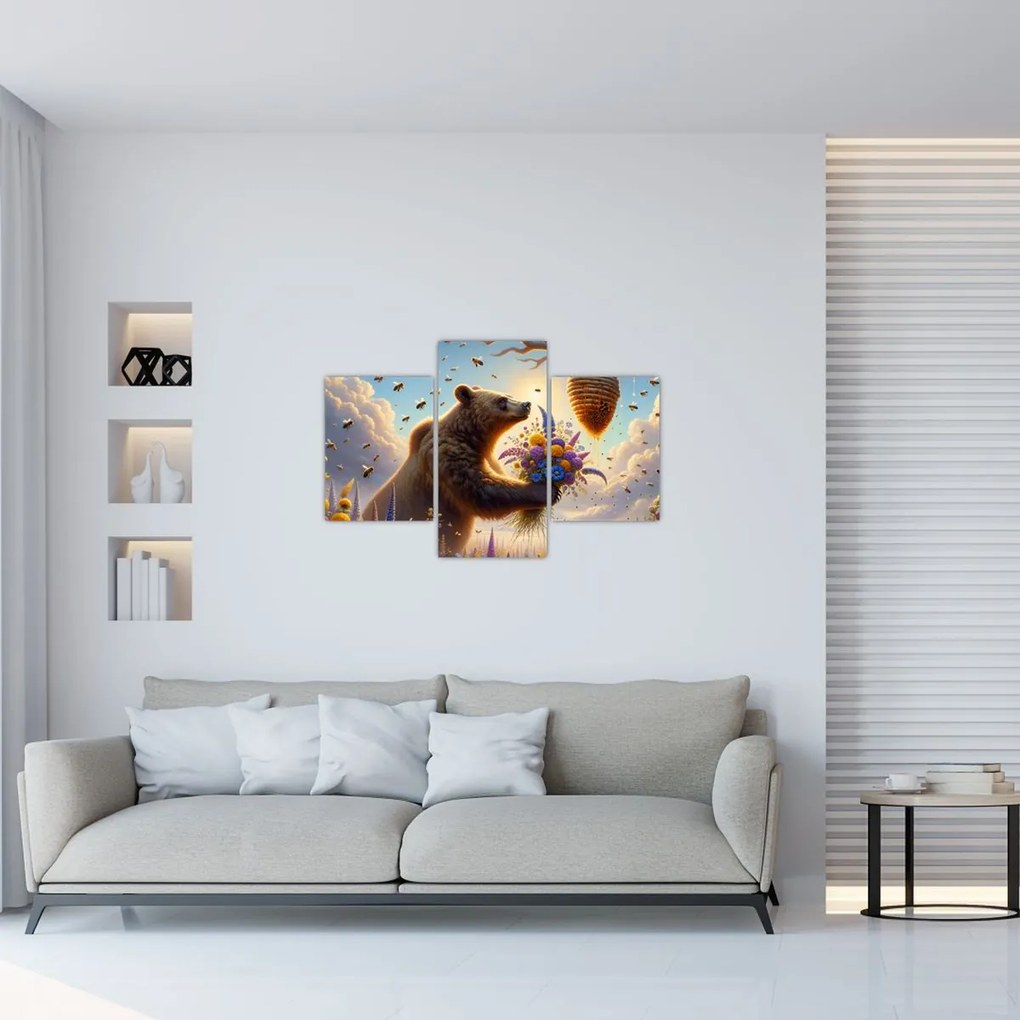 Obraz - Medveď a včielky (90x60 cm)