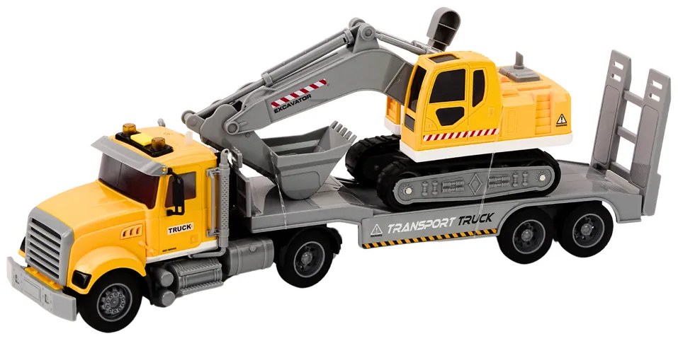 LEAN TOYS Nákladné auto Lora s bagrom, svetlá, zvuky - žltá