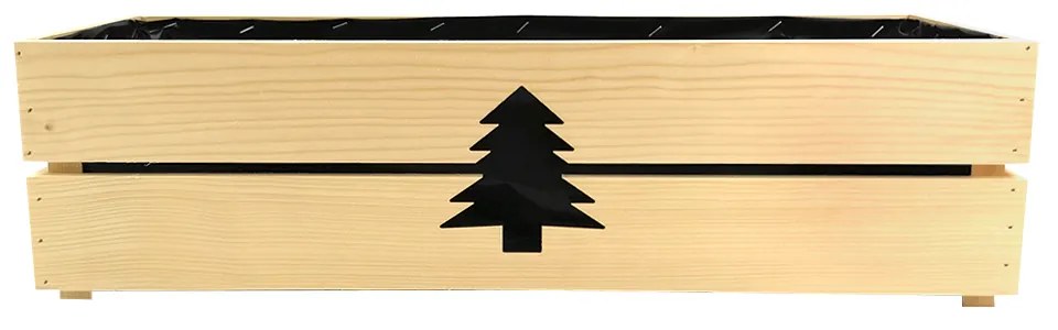 AMADEA Drevený vianočný kvetináč so stromčekom prírodný, vo vnútri s čiernou fóliou, 62x21,5x17cm, český výrobok