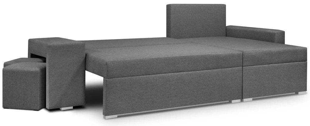 Rozkládací rohová sedací souprava PETR Béžová/Černá+ 2 Taburety