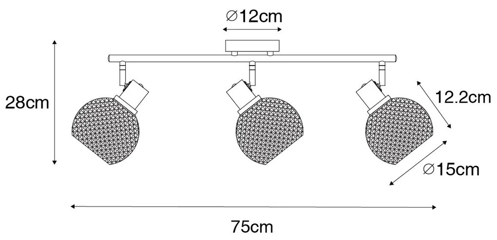 Dizajnové bodové svetlo čierne s dymovým sklom 3-svetlo - Chico