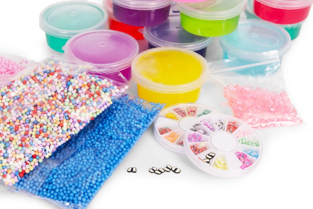 MULTISTORE Sada na výrobu SLIME pre deti, 113 dielov – 28 hotových slizov, svietiaci v tme, DIY