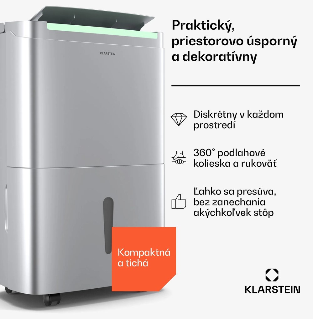 Klarstein DryFy Connect 50 odvlhčovač vzduchu, 50 l / deň, 100 m², ovládanie pomocou aplikácie, mobilný, nádrž na vodu