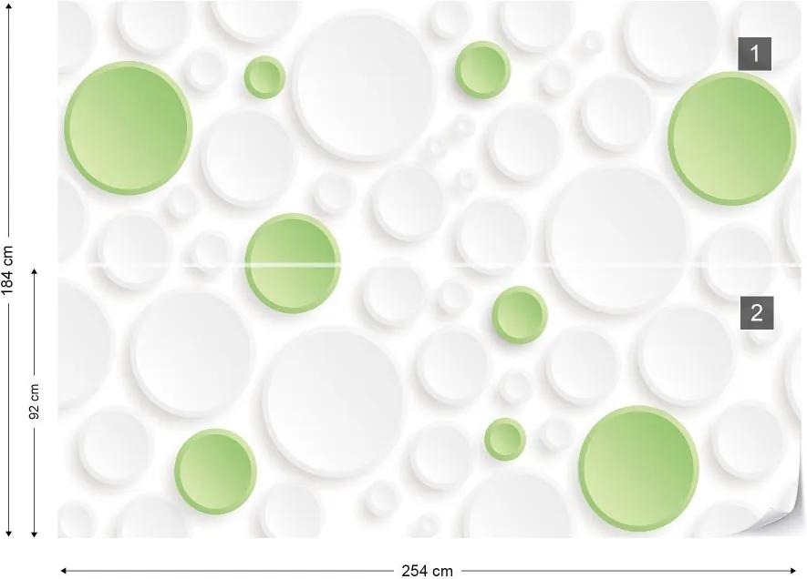 Fototapeta GLIX - 3D Green And White Circles + lepidlo ZADARMO Vliesová tapeta  - 254x184 cm