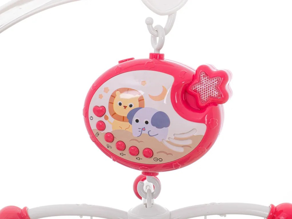 KIK Lullaby Star Design Pink kolotoč do postieľky s projektorom hviezd a diaľkovým ovládaním, ružový