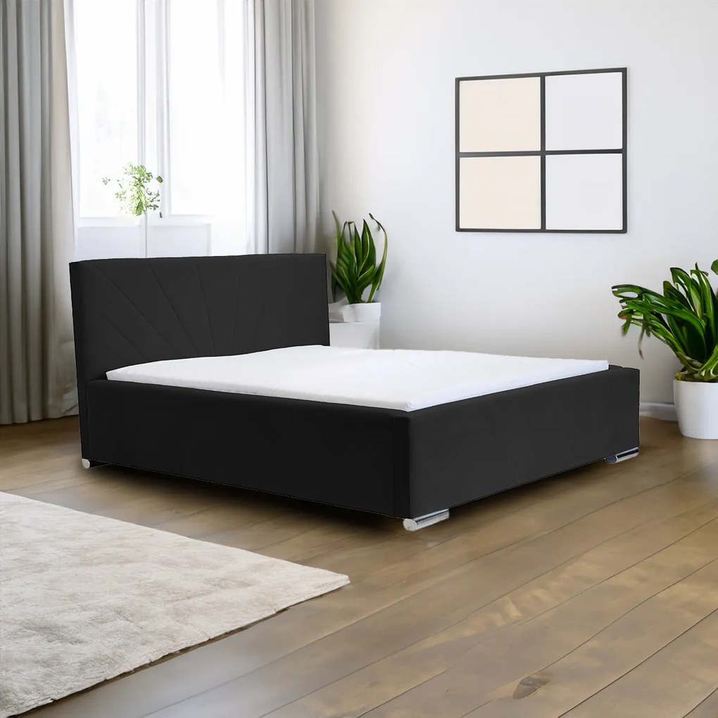 Čalúnená posteľ s úložným priestorom a matracom LEKS Čierna 120x200 cm