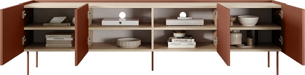 TV stolík Desin 220 cm - ceramic red / dub nagano