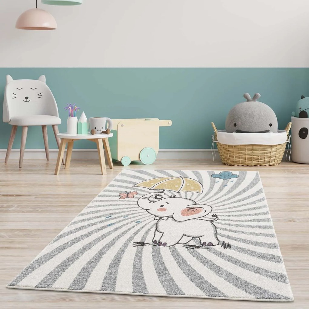 DomTextilu Roztomilý detský koberec na hranie sloník šťastia 41829-197185  140 x 200 cm Sivá