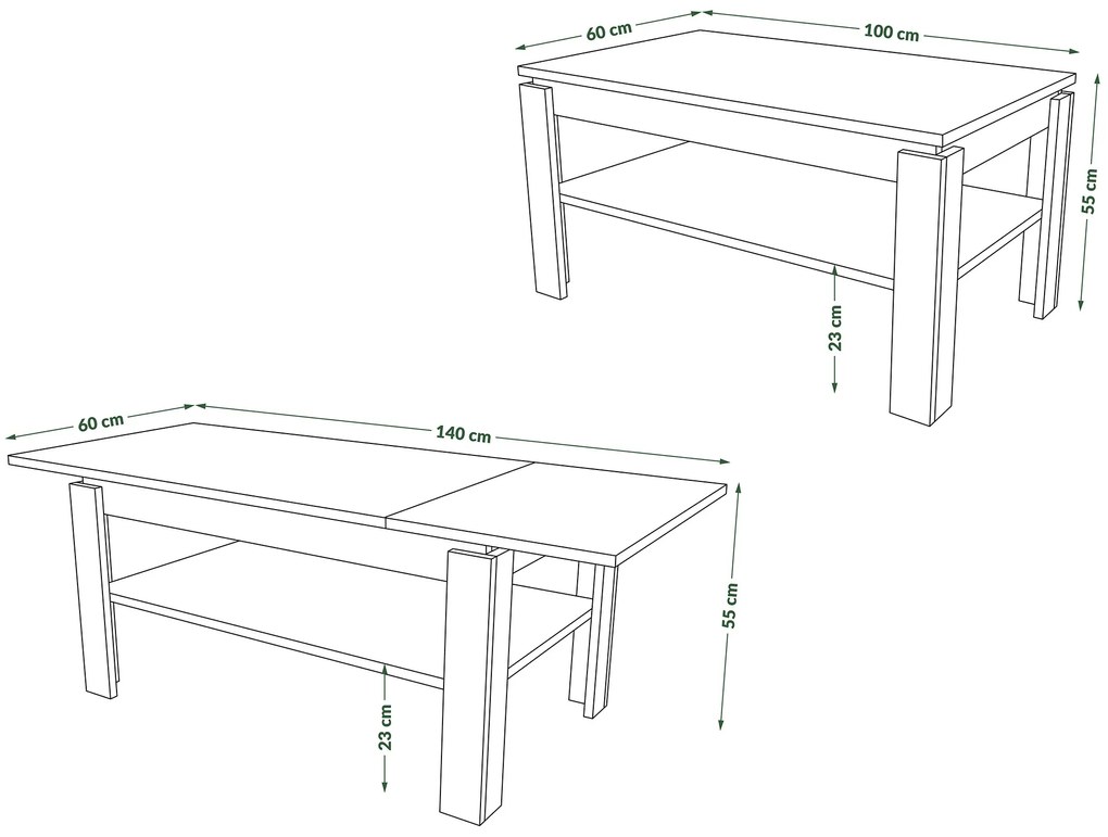 ASTI-R Dub Sonoma/Matná biela - moderný konferenčný stolík s rozkladacou doskou