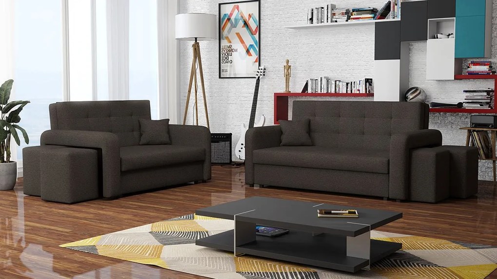 Rozkladacia sedacia súprava s úložným priestorom Clivia Home II + III, Taburetka: ľavá strana (pohovka III) + pravá strana (pohovka II), Dostupné poťahy: Malmo 81
