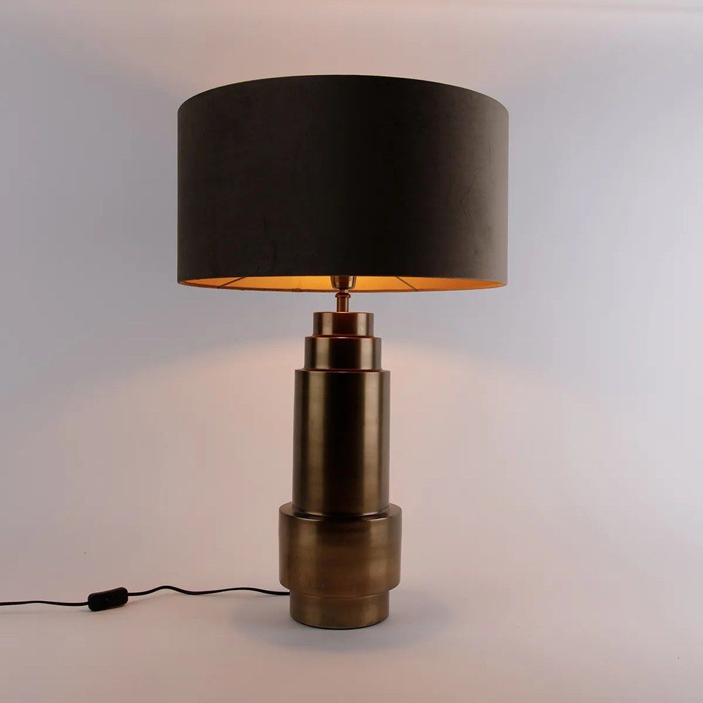 Stolná lampa bronzová s tienidlom z velúru taupe so zlatom 50 cm - Bruut