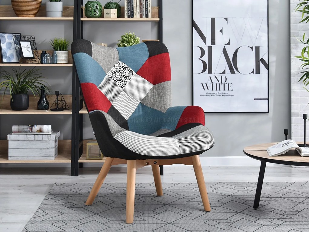Kreslo Nutri (patchwork + buk). Akcia -24%. Vlastná spoľahlivá doprava až k Vám domov. 1110343
