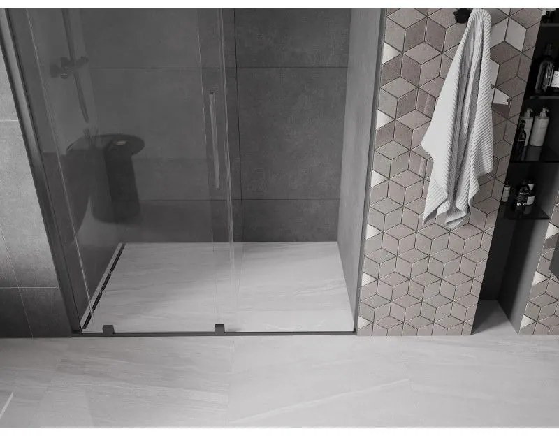 Mexen Velar, posuvné dvere do otvoru 150x200 cm, 8mm číre sklo, grafitová matná, 871-150-000-01-66