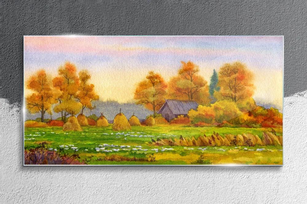 Skleneny obraz Jesenné maľba dediny