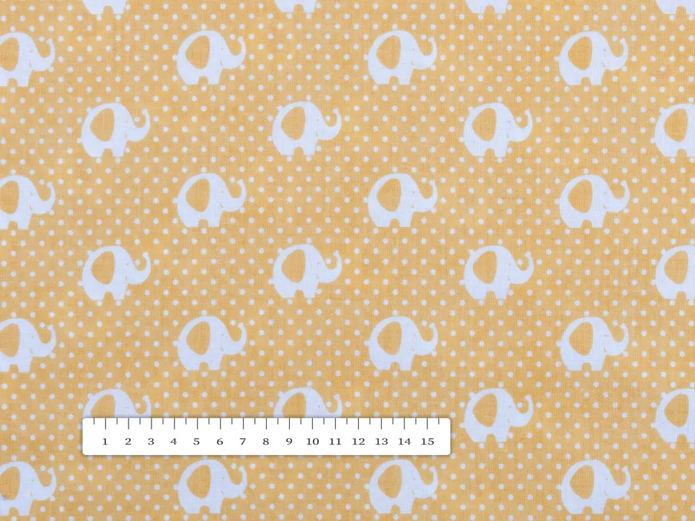 Biante Detský bavlnený behúň na stôl Sandra SA-305 Sloníky a bodky na žltom 45x120 cm