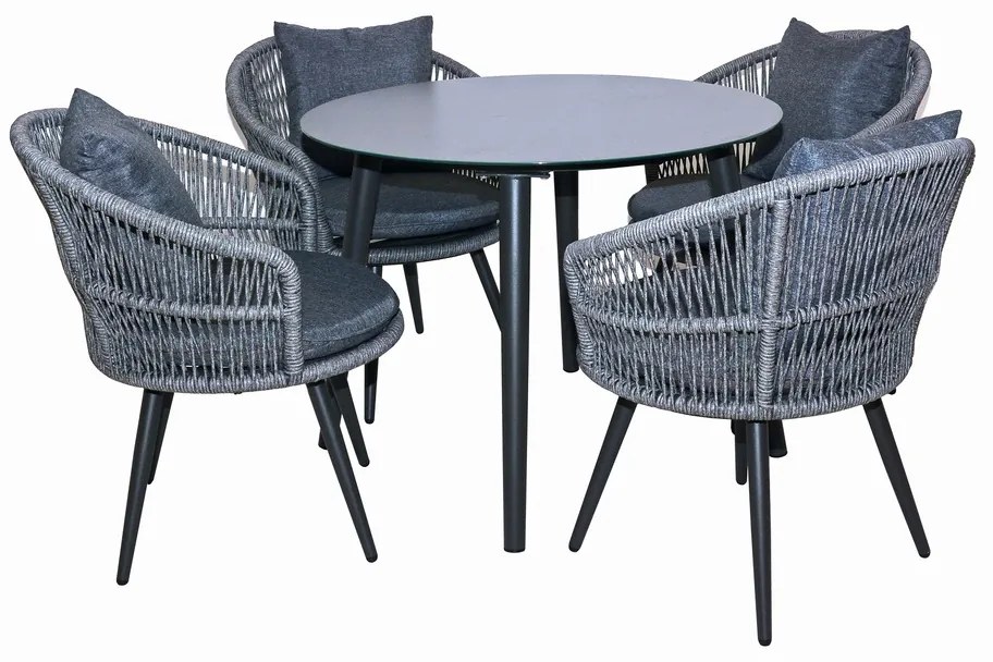 Luxusná stolová súprava CONCORD SMALL z umelého ratanu tmavo-šedá